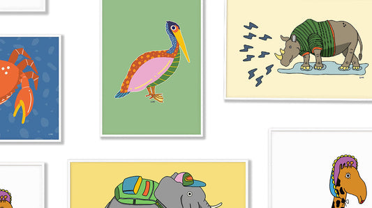 A collection of animal art prints