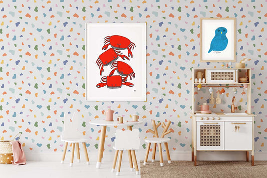 Nursery Wall with Crab Art Print and Curly Owl Print