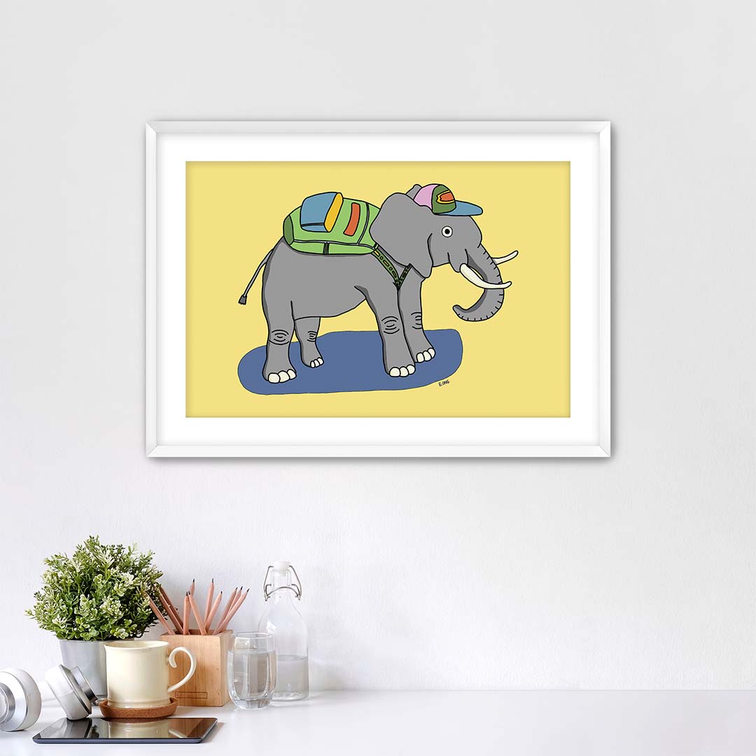 Elephant Wearing a Backpack - Fine Art Paper Print