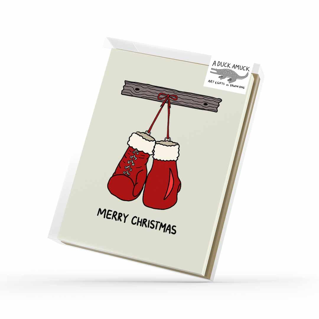 Santa Claus Christmas Boxing Gloves - Holiday Greeting Card