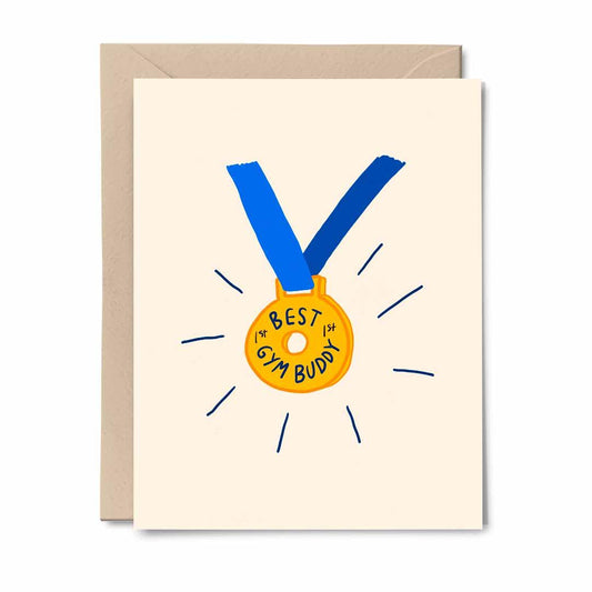Best Gym Buddy Medal - Greeting Card