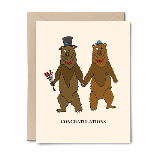 Bears Holding Hands - Wedding/Engagement Congratulations Card