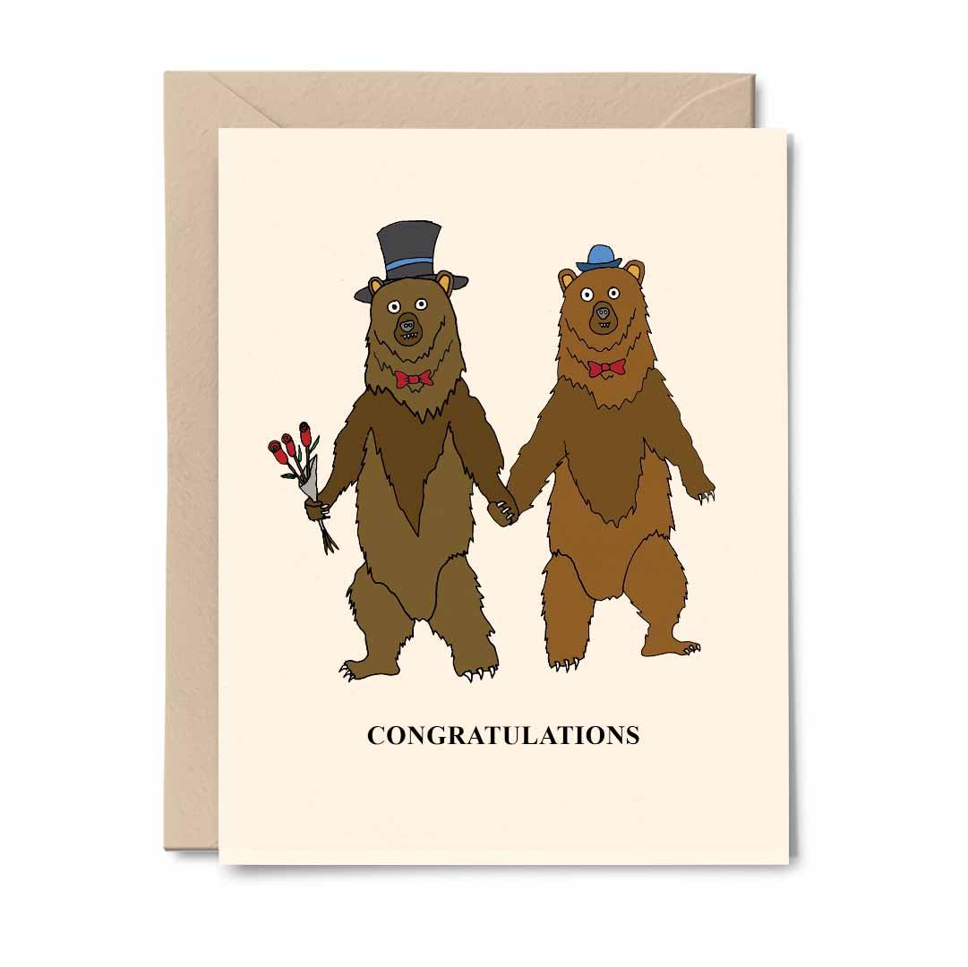 Bears Holding Hands - Wedding/Engagement Congratulations Card