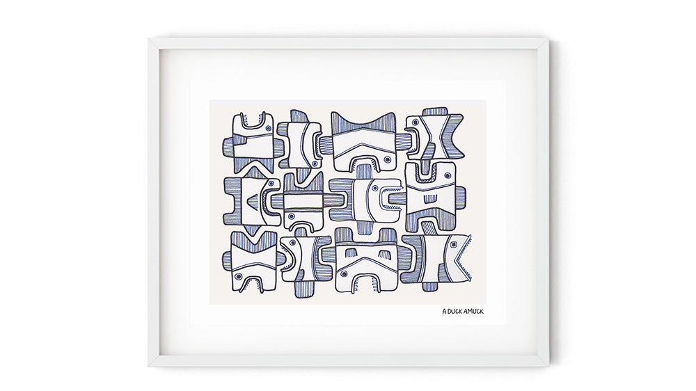 A drawing of a school of fish