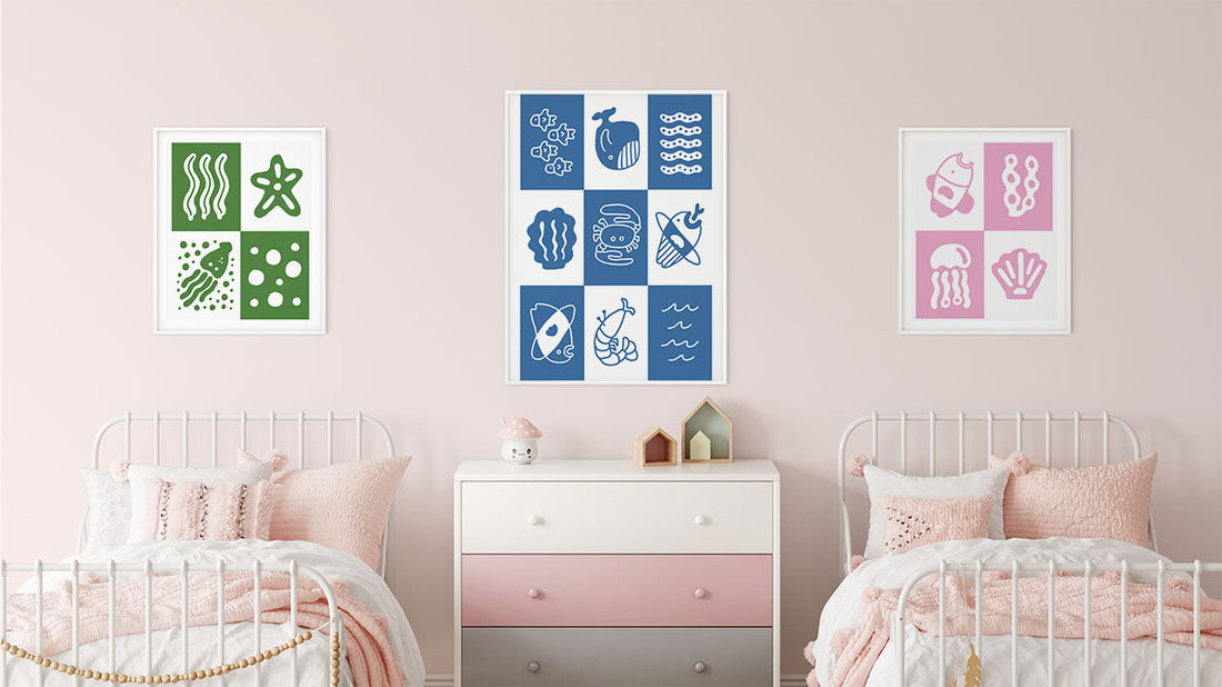 Whimsical undersea-themed artwork as nursery decor