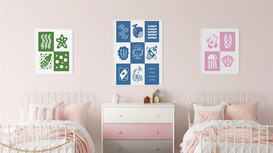 Whimsical undersea-themed artwork as nursery decor
