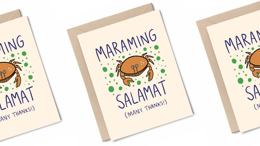 Greeting card with 'Maraming Salamat' and 'Thank You' in bold text with Filipino-inspired designs