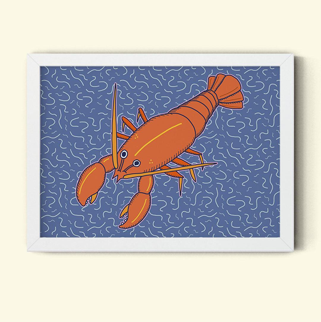 "Lizard Party" print with white mat and white frame