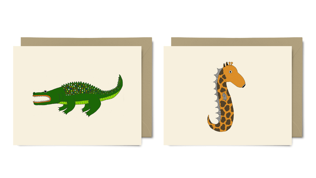 Two cute notecard sets - alligator and seahorse