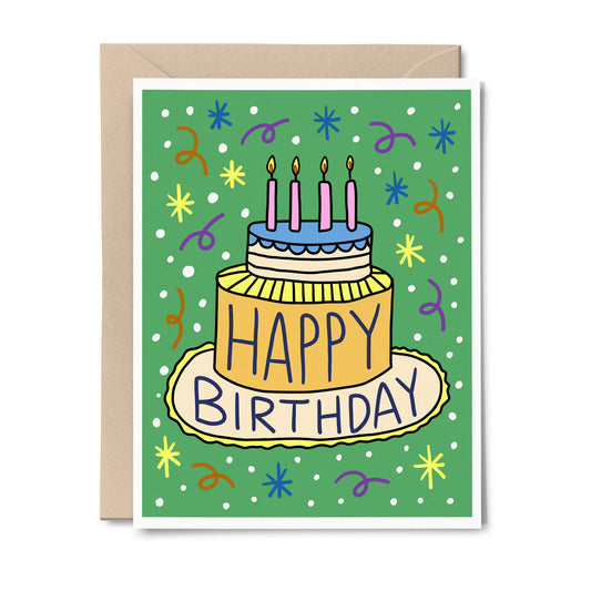 Birthday Cake (w/ hand-lettering) - Happy Birthday Greeting Card