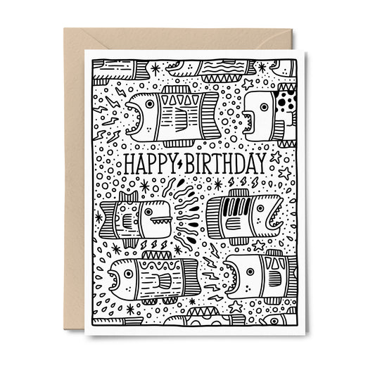 Fish (Outlines) - Happy BIrthday Greeting Card