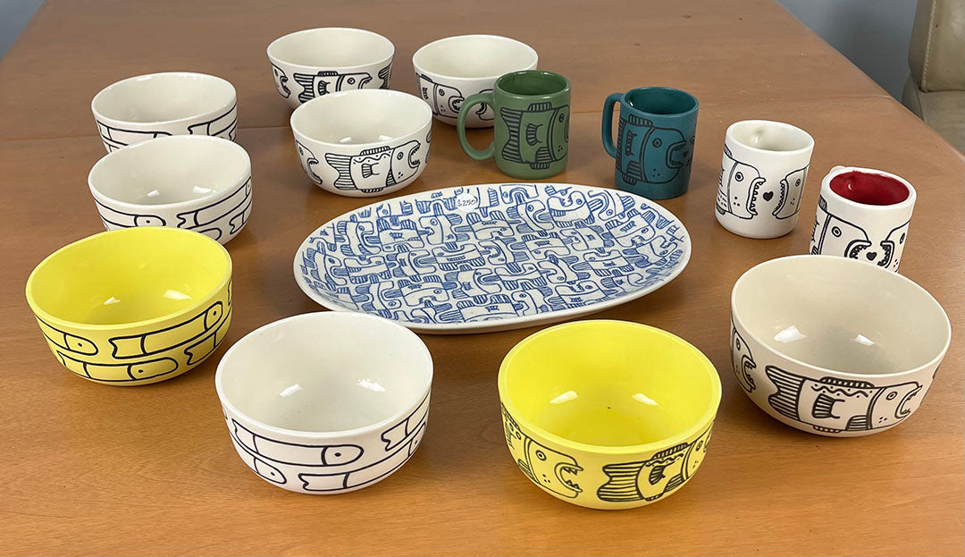 Bowls, mugs, and plates by Mad Dog Ceramics & A Duck Amuck Art Studio & Gift Shop