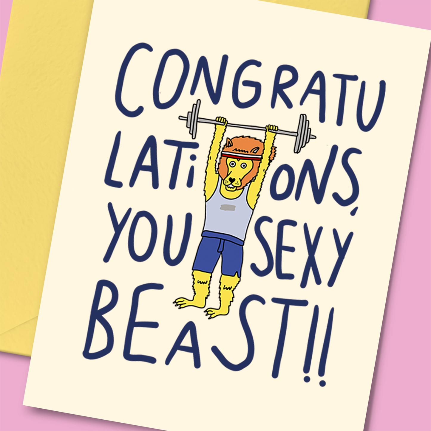 Congratulations - Weightlifting Lion - Greeting Card
