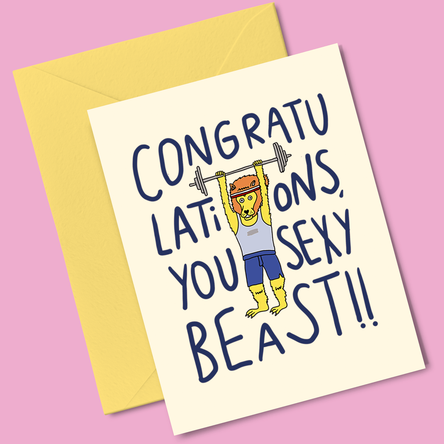 Congratulations - Weightlifting Lion - Greeting Card